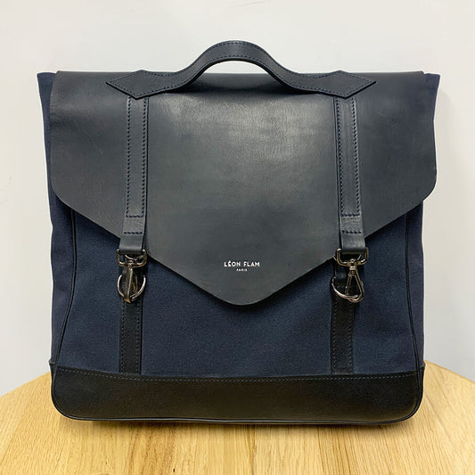 Sac à dos toile et cuir marine